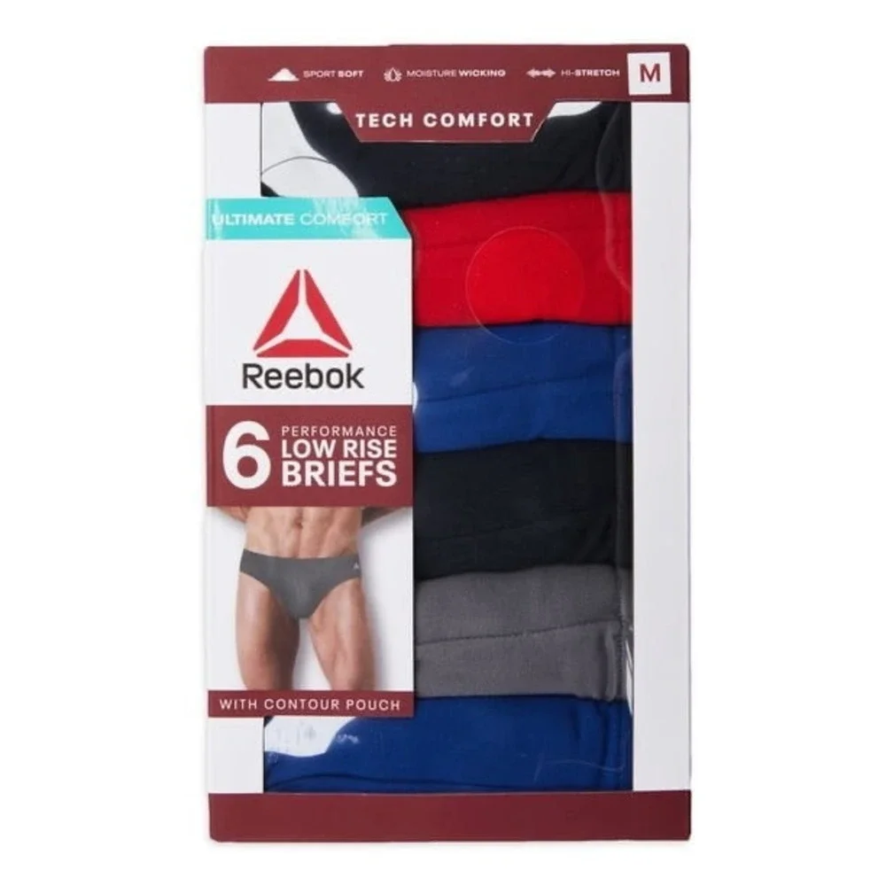 Reebok Mens Performance Low Rise Briefs 6 Pack Tech Comfort Assorted NEW